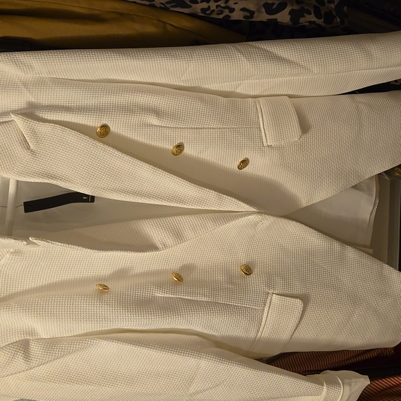 Lulus Jackets & Blazers - Lulu's Ivory Textured Blazer with Gold Accents